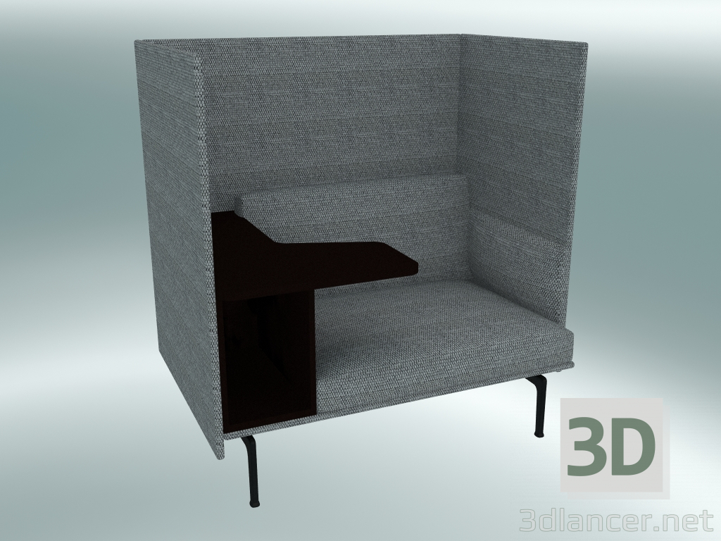 Modelo 3d Cadeira com encosto alto e mesa Contorno, esquerdo (Vancouver 14, Preto) - preview