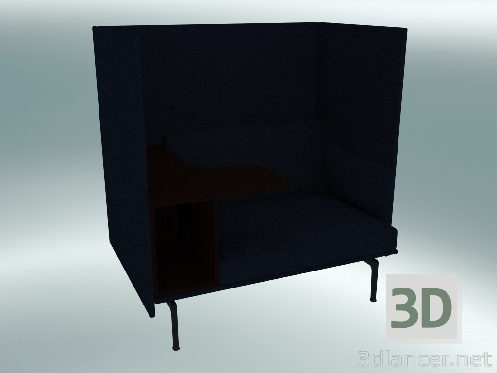 3D Modell Stuhl mit hoher Rückenlehne und Umriss-Tisch links (Vidar 554, Schwarz) - Vorschau