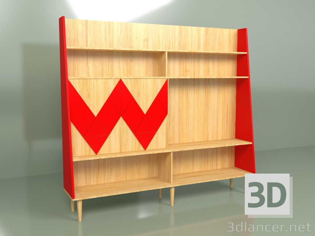 3 डी मॉडल वॉल वू वॉल पेंटेड (लाल) - पूर्वावलोकन