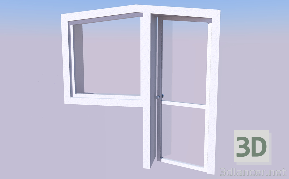 modello 3D Porta con finestra - anteprima