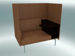 Stuhl mit hoher Rückenlehne und Tisch Outline rechts (Refine Cognac Leather, Polished Aluminium)
