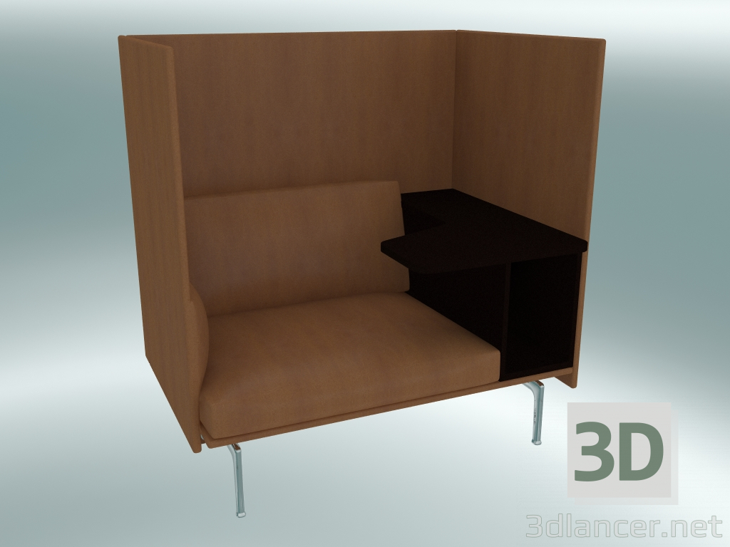 3d model Silla con respaldo alto y mesa de esquema, derecha (Refine Cognac Leather, Polished Aluminum) - vista previa