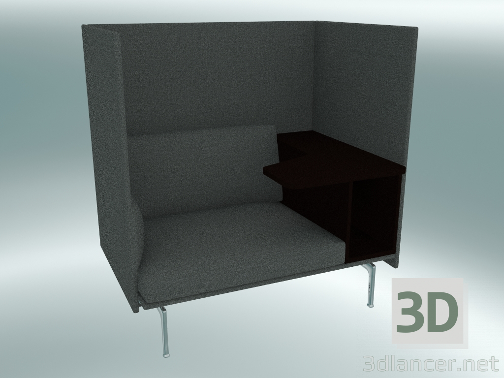 modèle 3D Chaise avec dossier haut et table Outline, droite (Remix 163, Aluminium poli) - preview