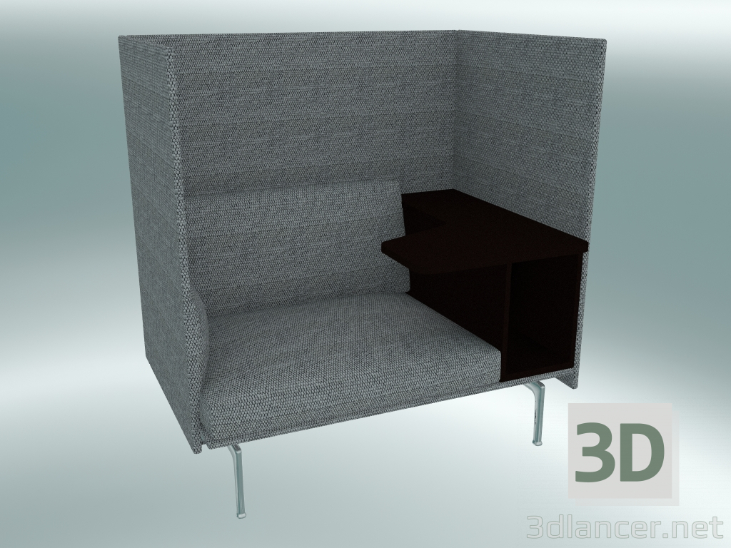 3D Modell Stuhl mit hoher Rückenlehne und Tisch Outline rechts (Vancouver 14, Aluminium poliert) - Vorschau