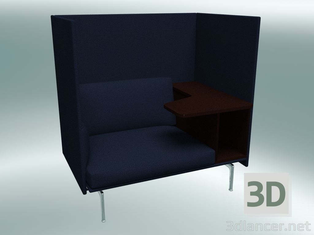 3D Modell Stuhl mit hoher Rückenlehne und Tisch Outline rechts (Vidar 554, Aluminium poliert) - Vorschau
