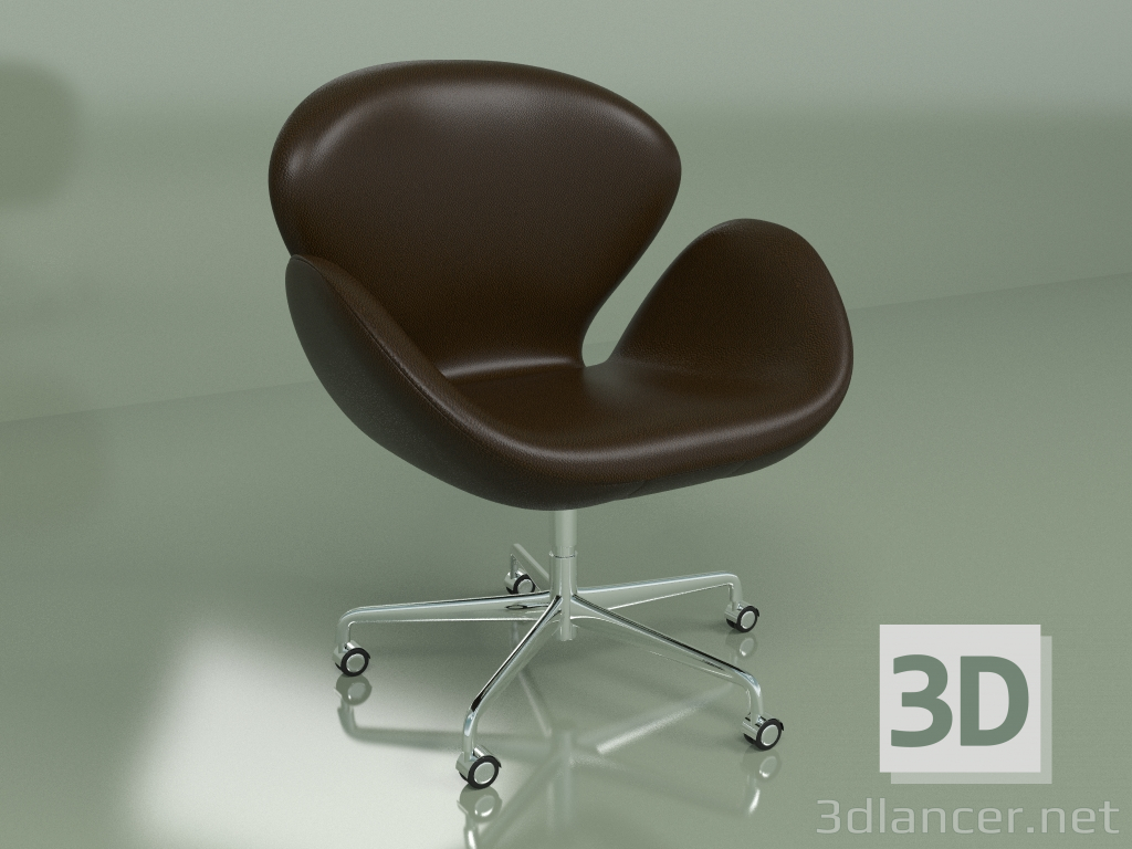 3D Modell Schwanenstuhl auf Rädern (schokoladenbraun) - Vorschau