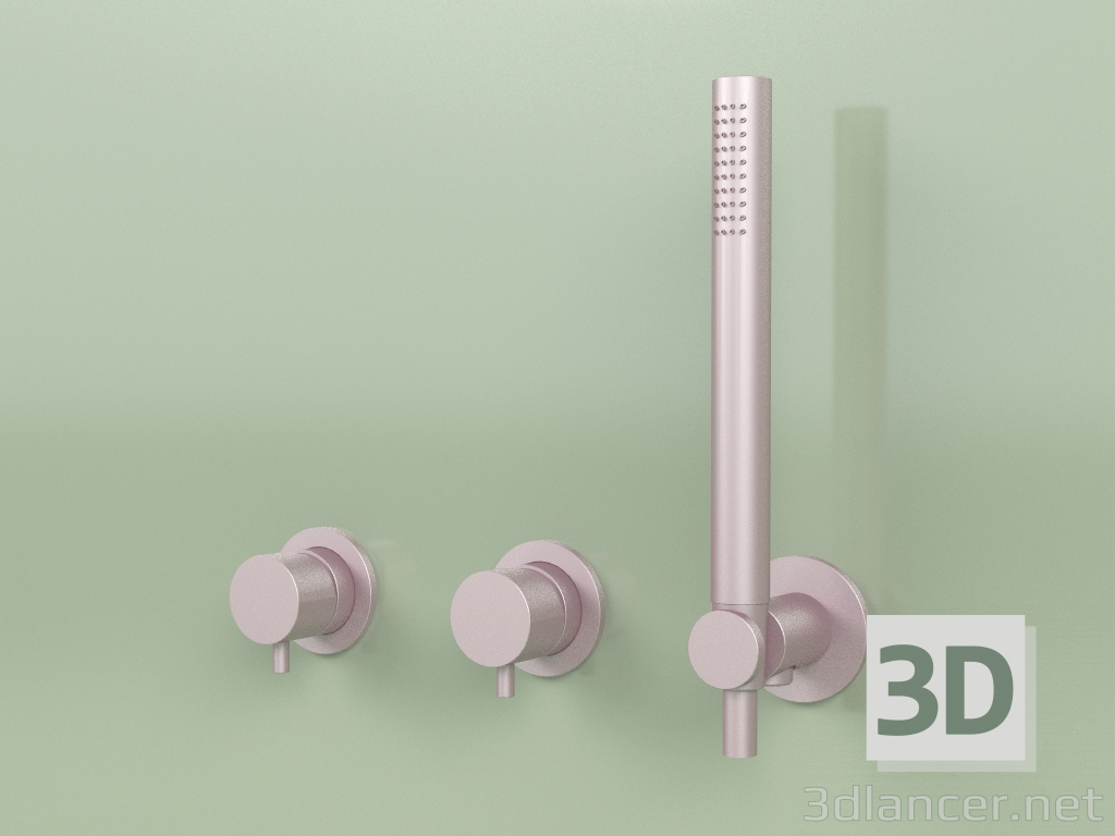 modello 3D Rubinetteria a parete con doccetta in acciaio inox (13 68, OR) - anteprima