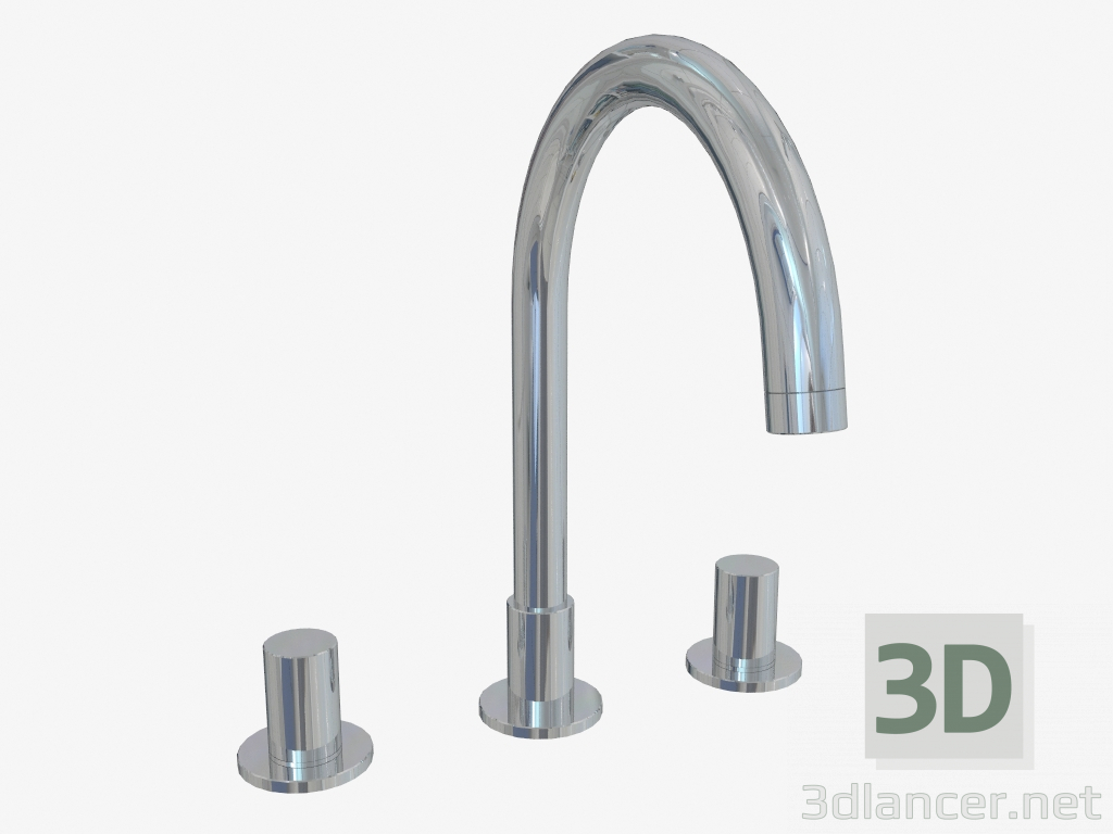 modello 3D Miscelatore vasca con rubinetto alto e maniglie rotonde - anteprima