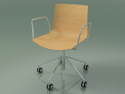 Chair 0291 (5 castors, with armrests, without upholstery, natural oak)