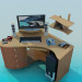 3d model Desk with computer hardware - preview