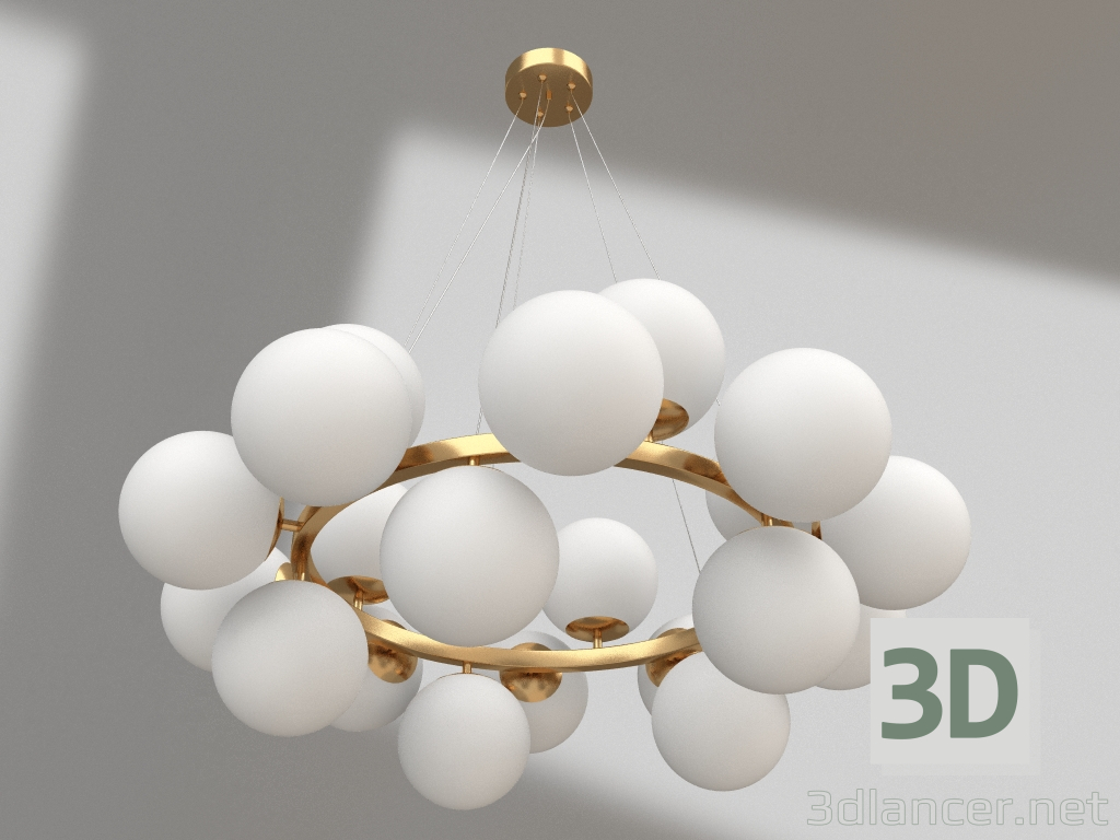 modello 3D Sida lampadario bronzo base quadrata (07508-20A,20) - anteprima