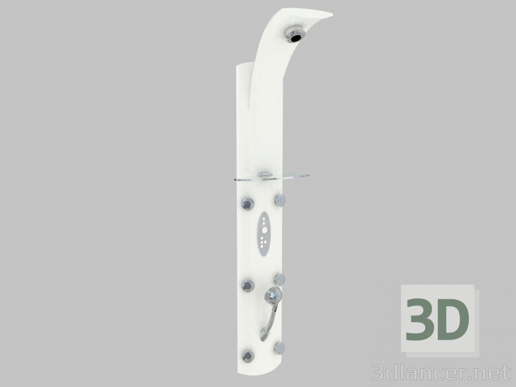 3D modeli Beyaz taban ve küçük oval cam raflı duş kolonu - önizleme