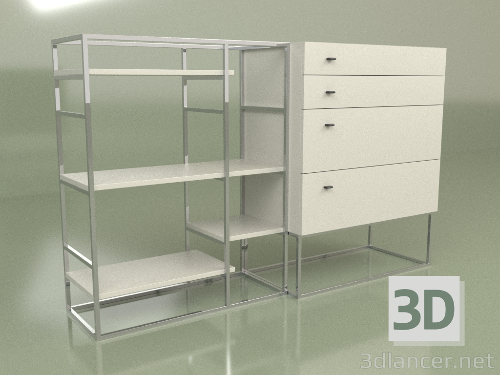 modèle 3D Rack avec tiroirs Lf 350 (Frêne) - preview