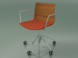 Stuhl 0300 (5 Räder, mit Armlehnen, mit Kissen auf dem Sitz, Teak-Effekt)