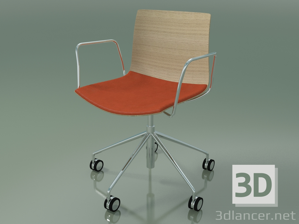 3d модель Стул 0300 (5 колесиков, с подлокотниками, с подушкой на сидении, bleached oak) – превью