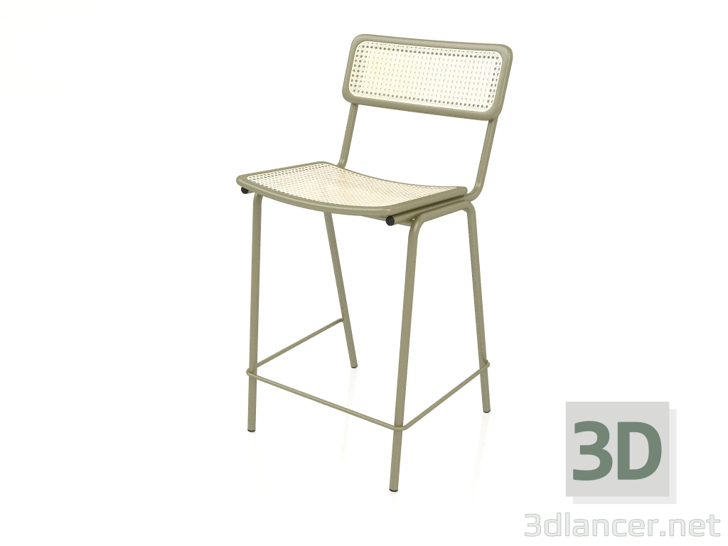 modello 3D Sedia semi-bar Jort 66,5 cm (Naturale-Verde) - anteprima