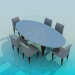 3d модель Овальный стол и тсулья для столовой комнаты – превью
