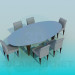 modèle 3D Table ovale et salle à manger pour salle à manger - preview