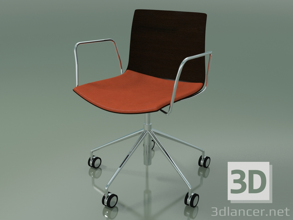 modello 3D Sedia 0300 (5 ruote, con braccioli, con cuscino sul sedile, wengè) - anteprima
