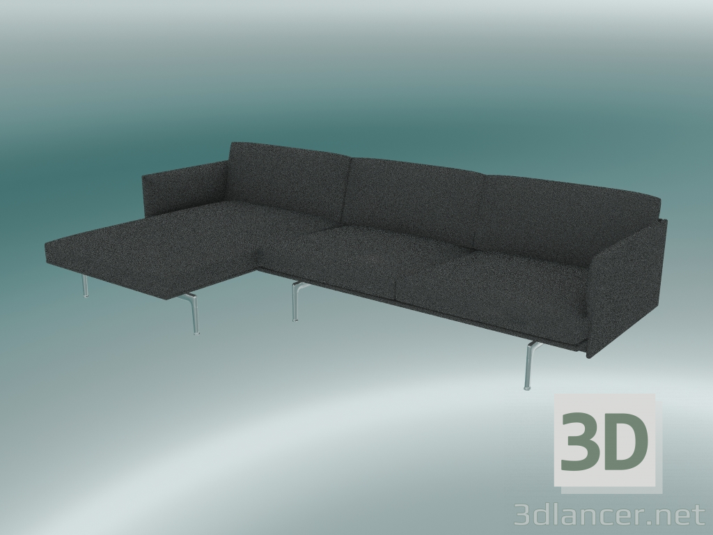 3d model Sofa with deck chair Outline, left (Hallingdal 166, Polished Aluminum) - preview