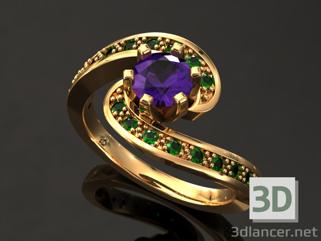 3d Ring with amethyst model buy - render