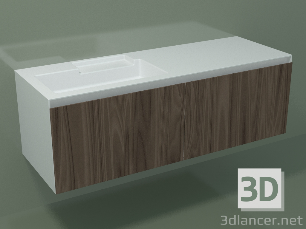 modello 3D Lavabo con cassetto (sx, L 144, P 50, H 48 cm, Noce Canaletto O07) - anteprima
