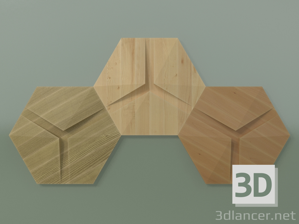 Modelo 3d Painel de madeira hexagonal - preview