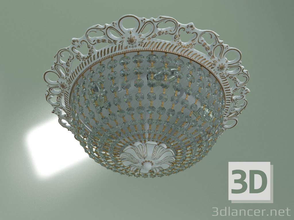 modello 3D Lampadario a sospensione 3298-5 (bianco con oro - cristallo trasparente Strotskis) - anteprima