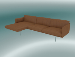 सोफे के साथ डेक कुर्सी की रूपरेखा, बाएं (परिष्कृत कॉन्यैक चमड़ा, पॉलिश एल्यूमीनियम)