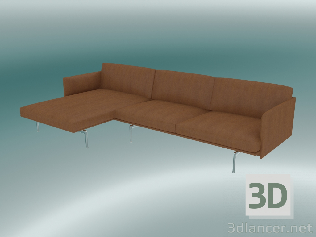 3 डी मॉडल सोफे के साथ डेक कुर्सी की रूपरेखा, बाएं (परिष्कृत कॉन्यैक चमड़ा, पॉलिश एल्यूमीनियम) - पूर्वावलोकन