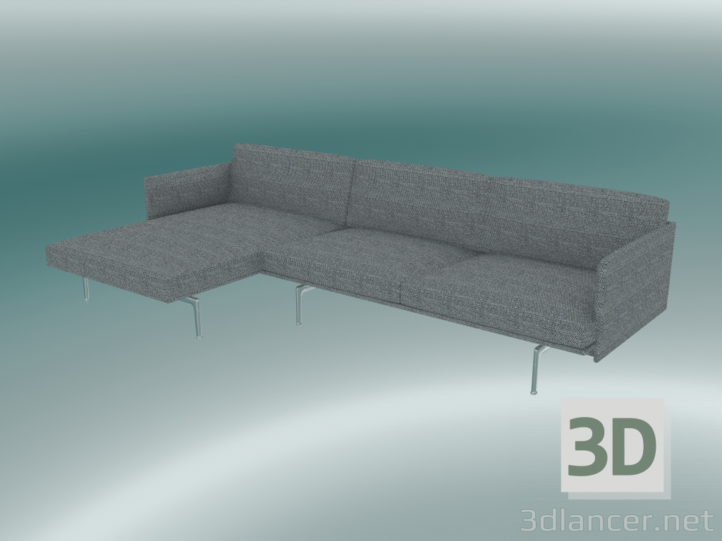modello 3D Divano con sedia a sdraio contorno, sinistra (Vancouver 14, alluminio lucidato) - anteprima