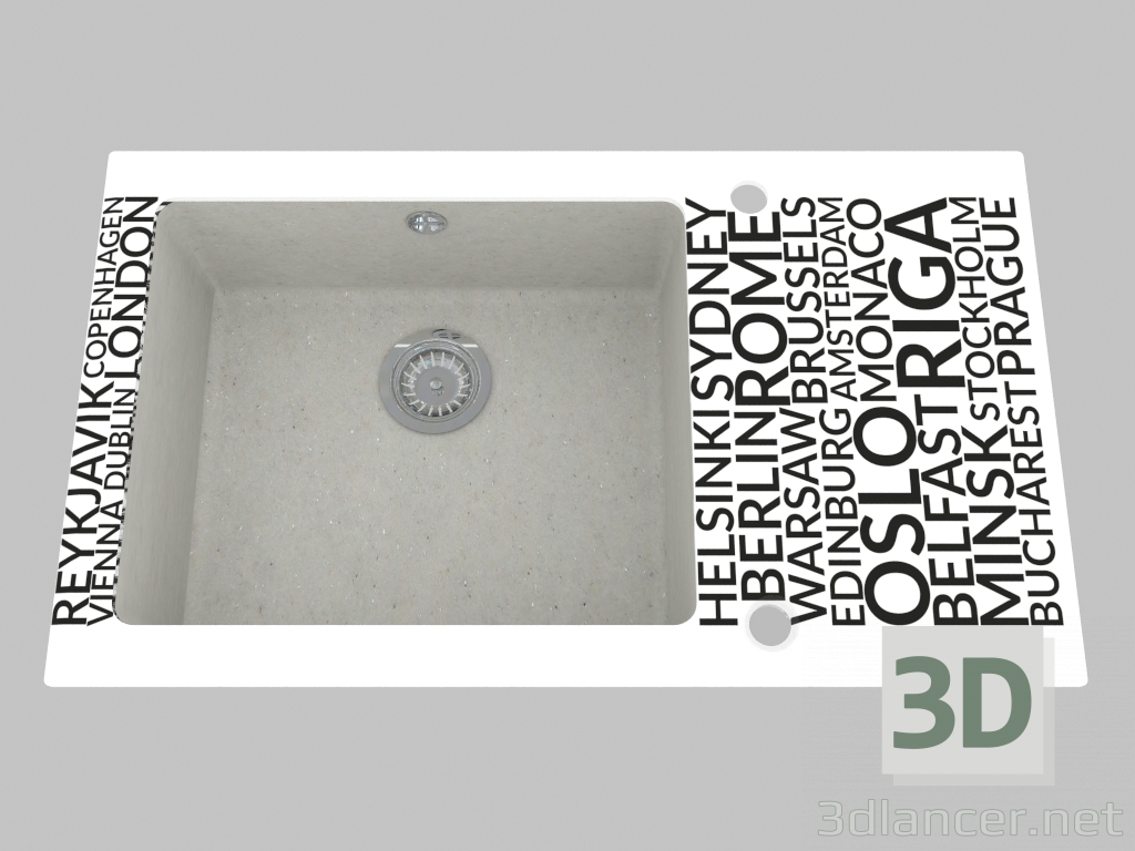 3d model Glass-granite sink, 1 chamber with a wing for drying - Edge Diamond Capella (ZSC SA2C) - preview