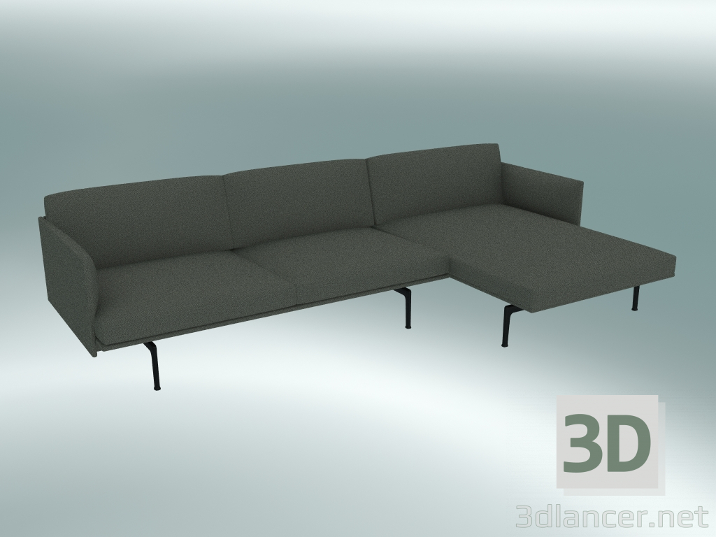 modello 3D Divano con chaise longue muta, destra (Fiord 961, nero) - anteprima