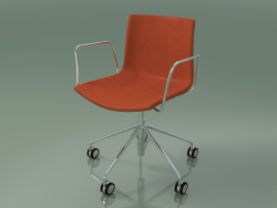 Chair 0334 (5 castors, with armrests, with front trim, teak effect)