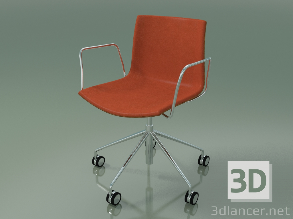 modèle 3D Chaise 0334 (5 roulettes, avec accoudoirs, avec garniture avant, effet teck) - preview