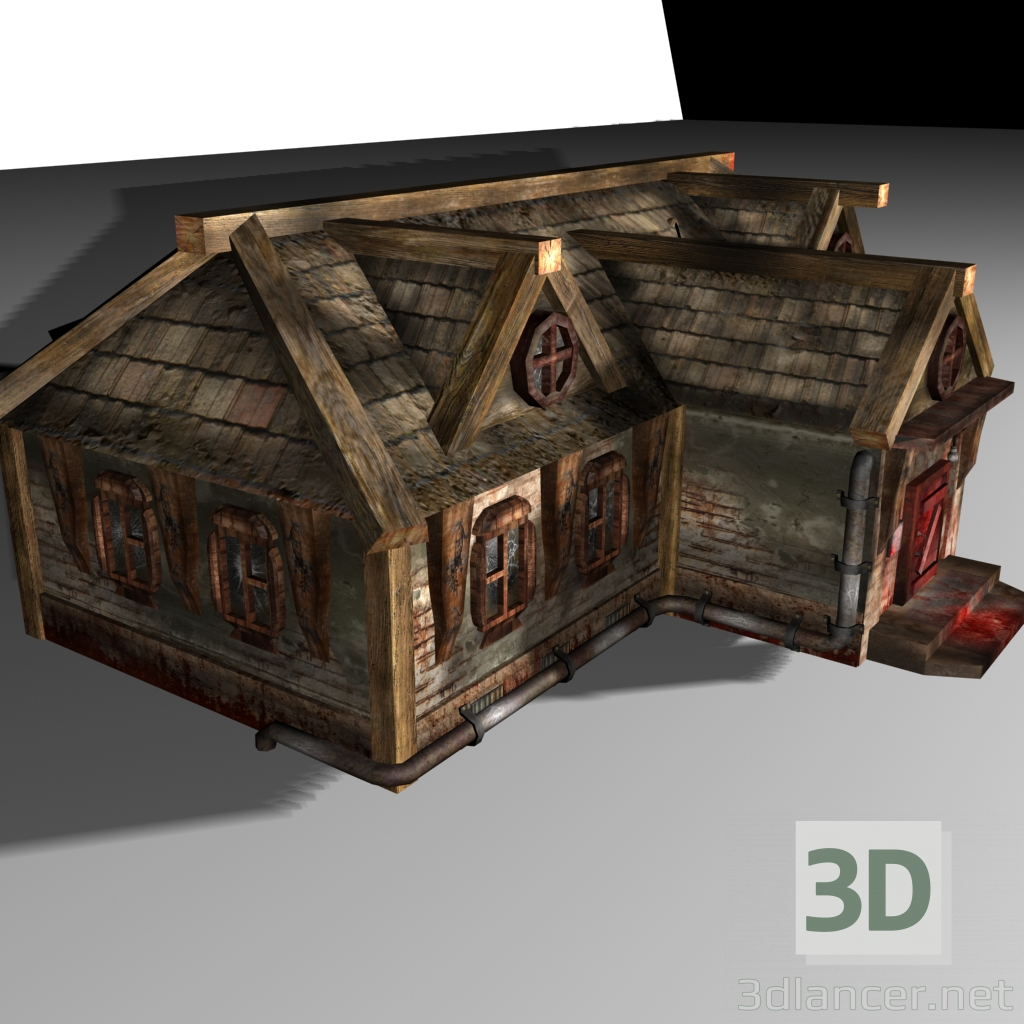 modèle 3D Creepy House. Décoration Lowpoly - preview