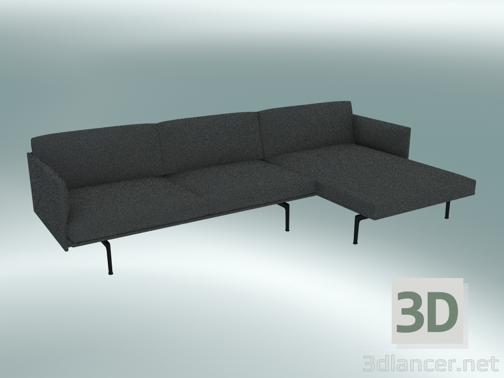 modèle 3D Canapé avec chaise longue Outline, droite (Hallingdal 166, Noir) - preview
