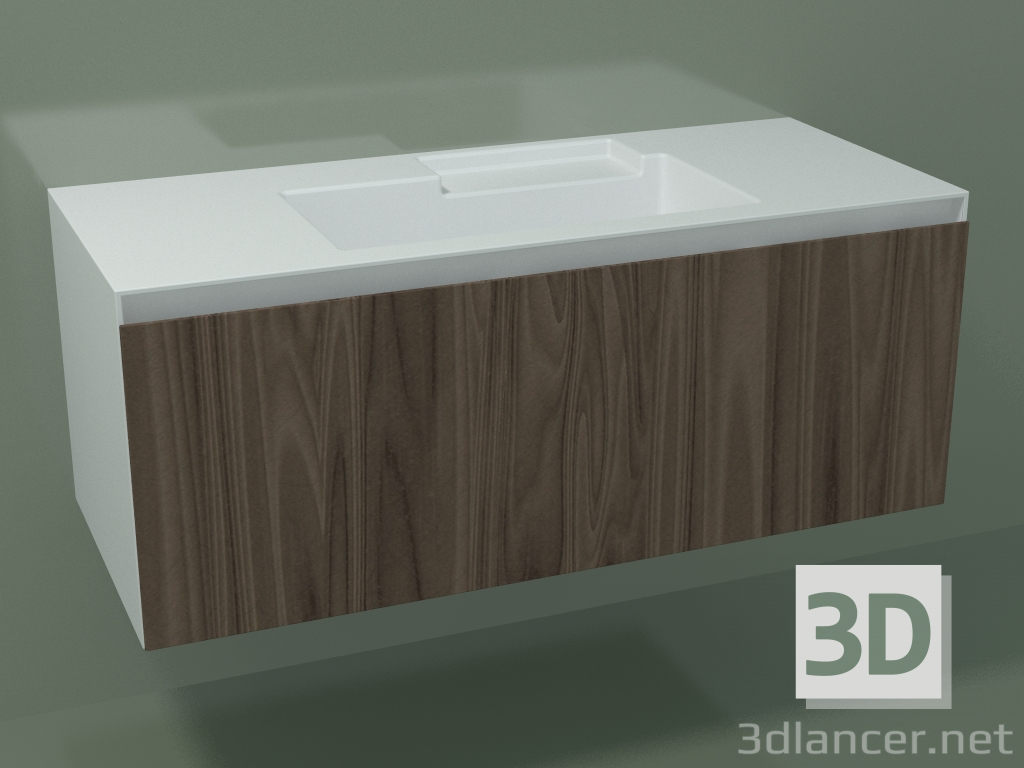 modèle 3D Lavabo avec tiroir (L 120, P 50, H 48 cm, Noce Canaletto O07) - preview