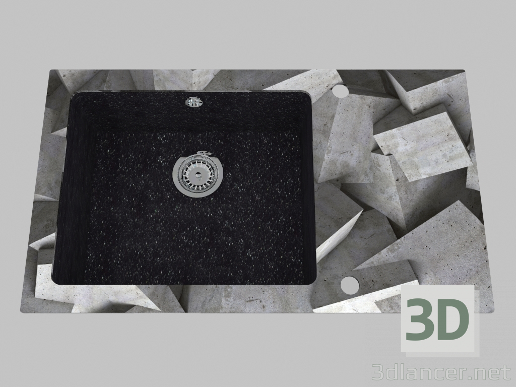 modello 3D Lavello in vetro-granito, 1 camera con un'ala per l'asciugatura - Edge Diamond Capella (ZSC GB2C) - anteprima