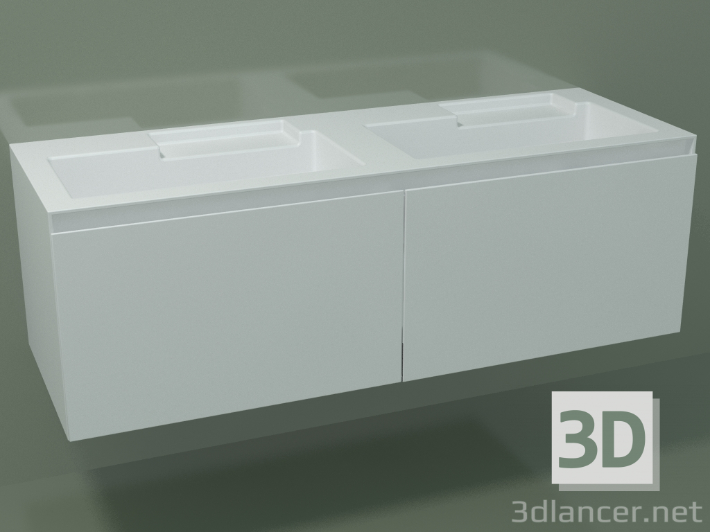 modèle 3D Lavabo double avec tiroirs (L 144, P 50, H 48 cm) - preview