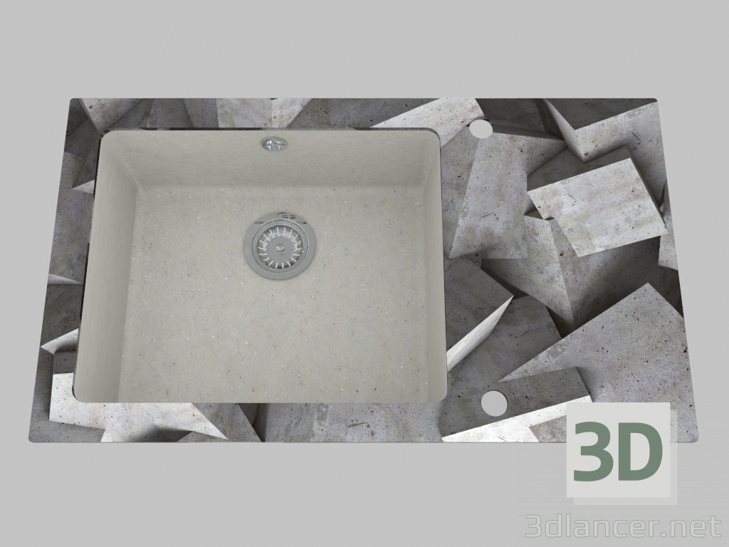 modello 3D Lavabo in vetro-granito, 1 camera con un'ala per l'asciugatura - Edge Diamond Capella (ZSC SB2C) - anteprima