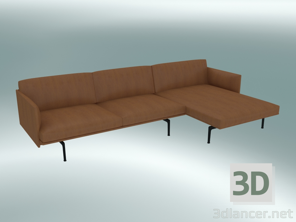 modello 3D Divano con sedia a sdraio Outline, destra (Refine Cognac Leather, Nero) - anteprima
