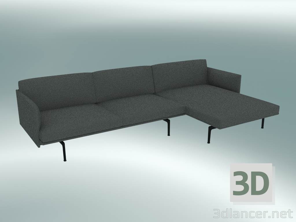 3D Modell Sofa mit Chaiselongue Outline rechts (Remix 163, Schwarz) - Vorschau