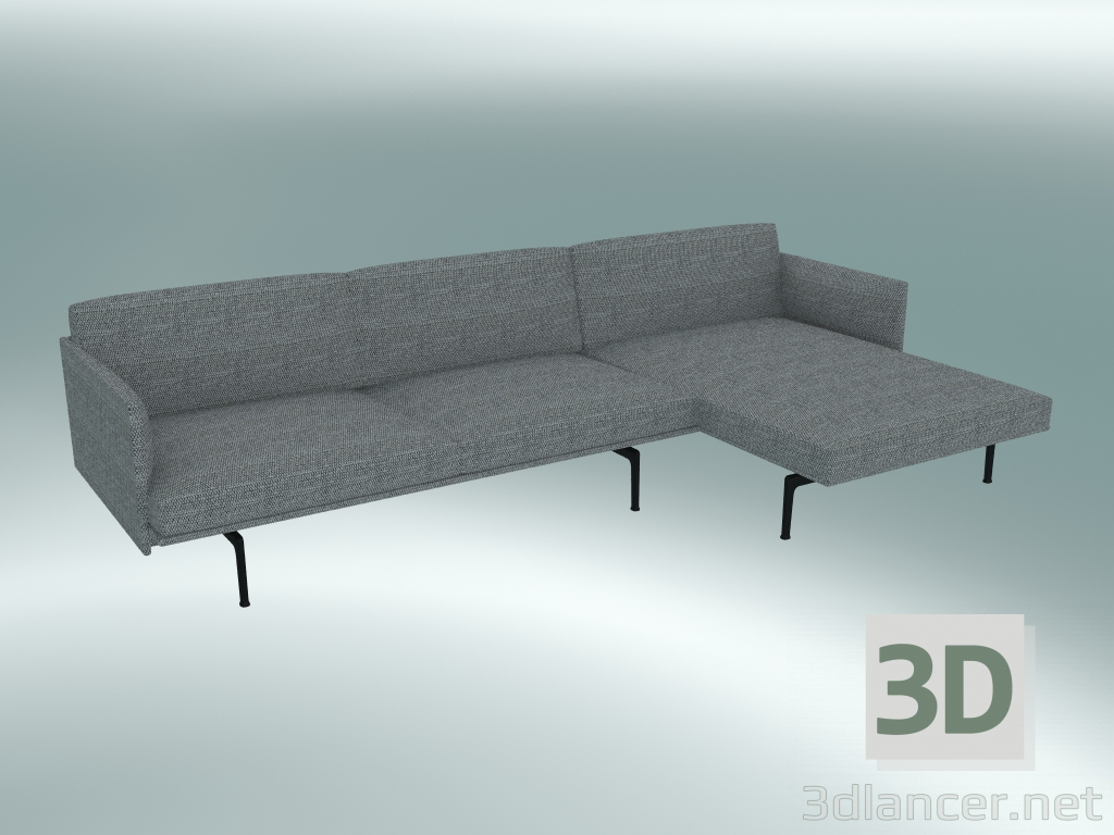 modèle 3D Canapé avec chaise longue Outline, droite (Vancouver 14, noir) - preview