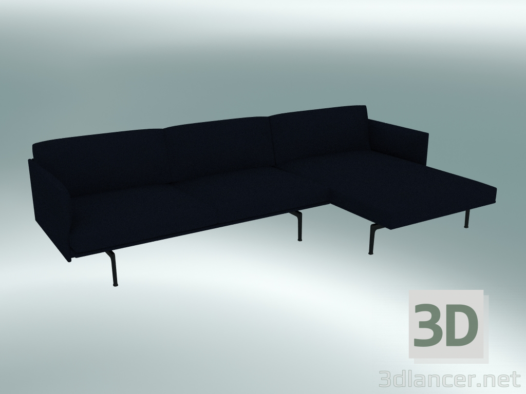 modello 3D Divano con sedia a sdraio contorno, a destra (Vidar 554, nero) - anteprima