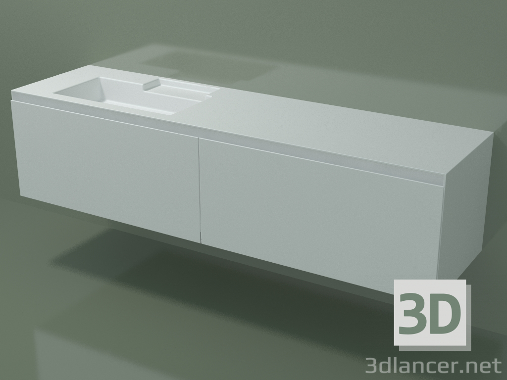 3D Modell Waschbecken mit Schubladen (sx, L 192, P 50, H 48 cm) - Vorschau