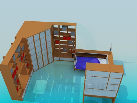 modello 3D Set di mobili in camera da letto per una persona - anteprima