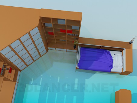 modelo 3D Conjunto de muebles en el dormitorio para una persona - escuchar modelo 3D Conjunto de muebles en el dormitorio para una persona - escuchar