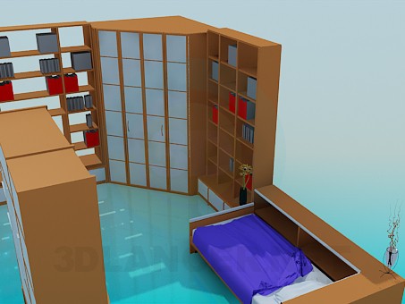 modelo 3D Conjunto de muebles en el dormitorio para una persona - escuchar modelo 3D Conjunto de muebles en el dormitorio para una persona - escuchar