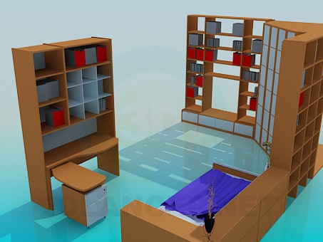 modelo 3D Conjunto de muebles en el dormitorio para una persona - escuchar modelo 3D Conjunto de muebles en el dormitorio para una persona - escuchar